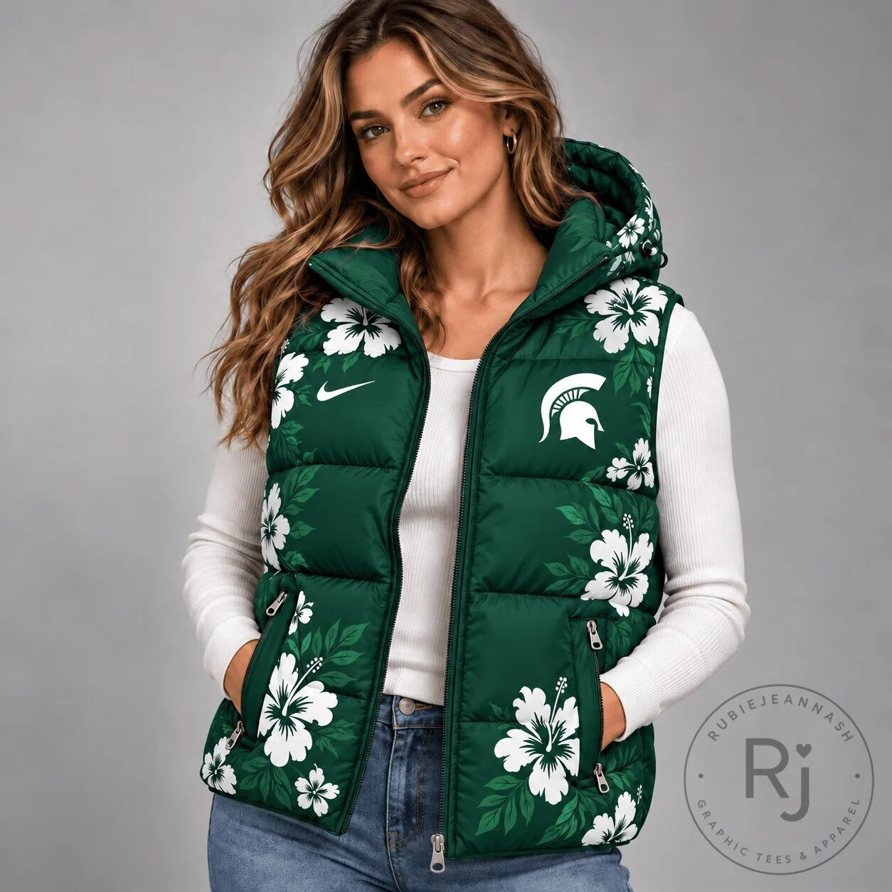 Michigan State Spartans Floral Hooded Puffer Vest