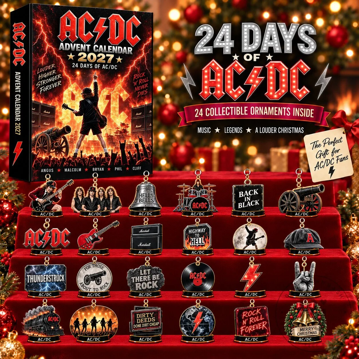 AC/DC 2027 Advent Calendar with 24 Collectible Christmas Ornaments