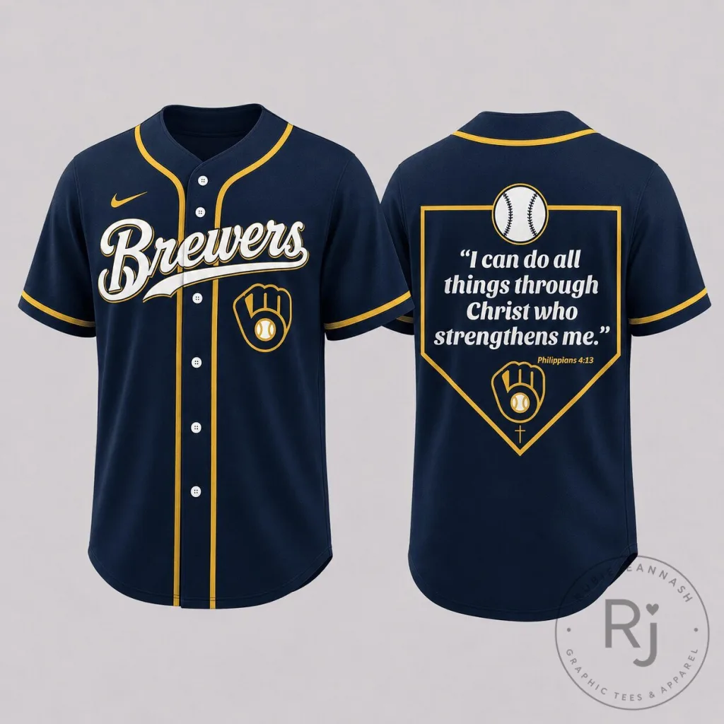 Milwaukee Brewers Baseball Faith Jersey with Philippians 413 Quote Milwaukee Brewers Baseball Faith Jersey with Philippians 4:13 Quote