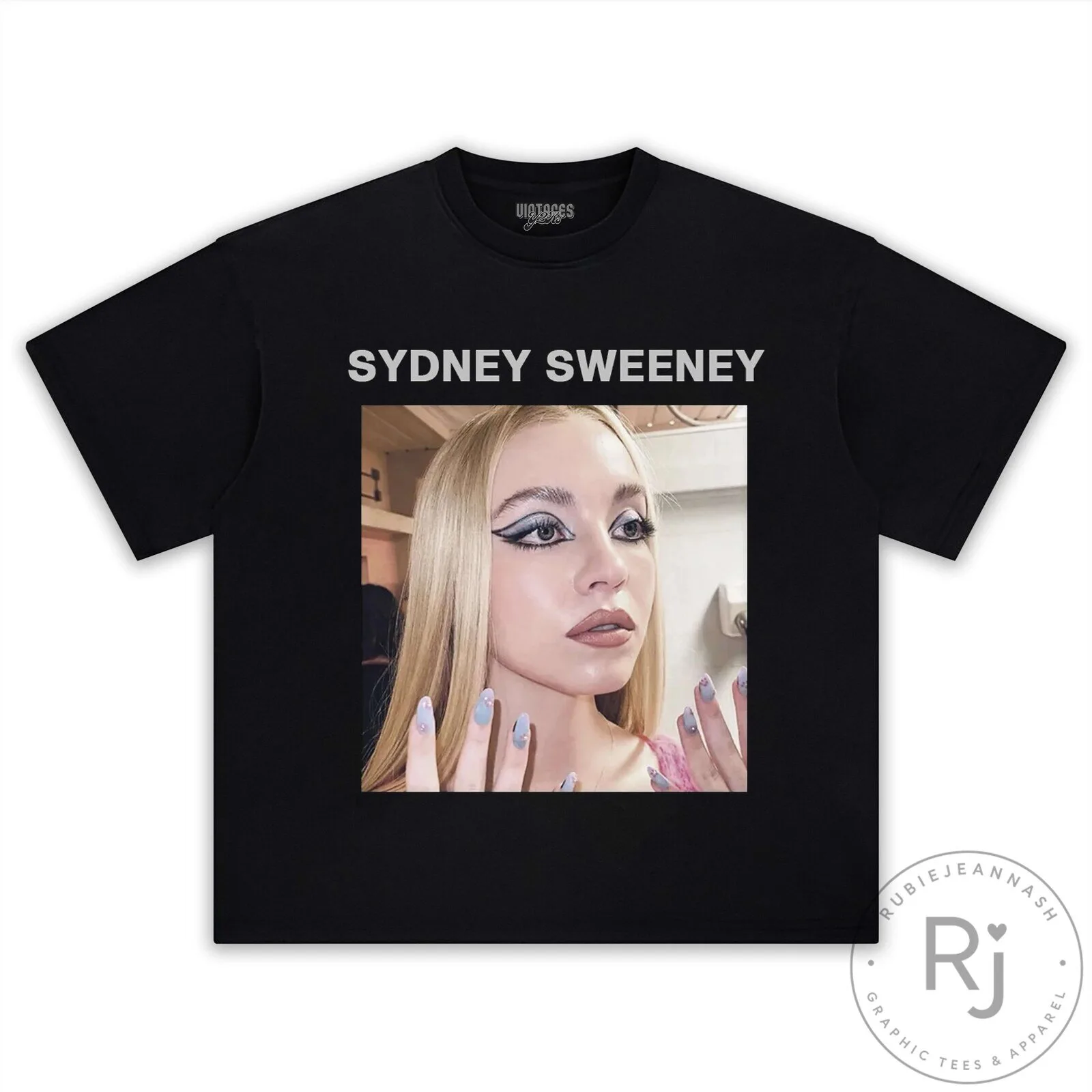 Sydney Sweeney Black Graphic T-Shirt with Actress Photo Print