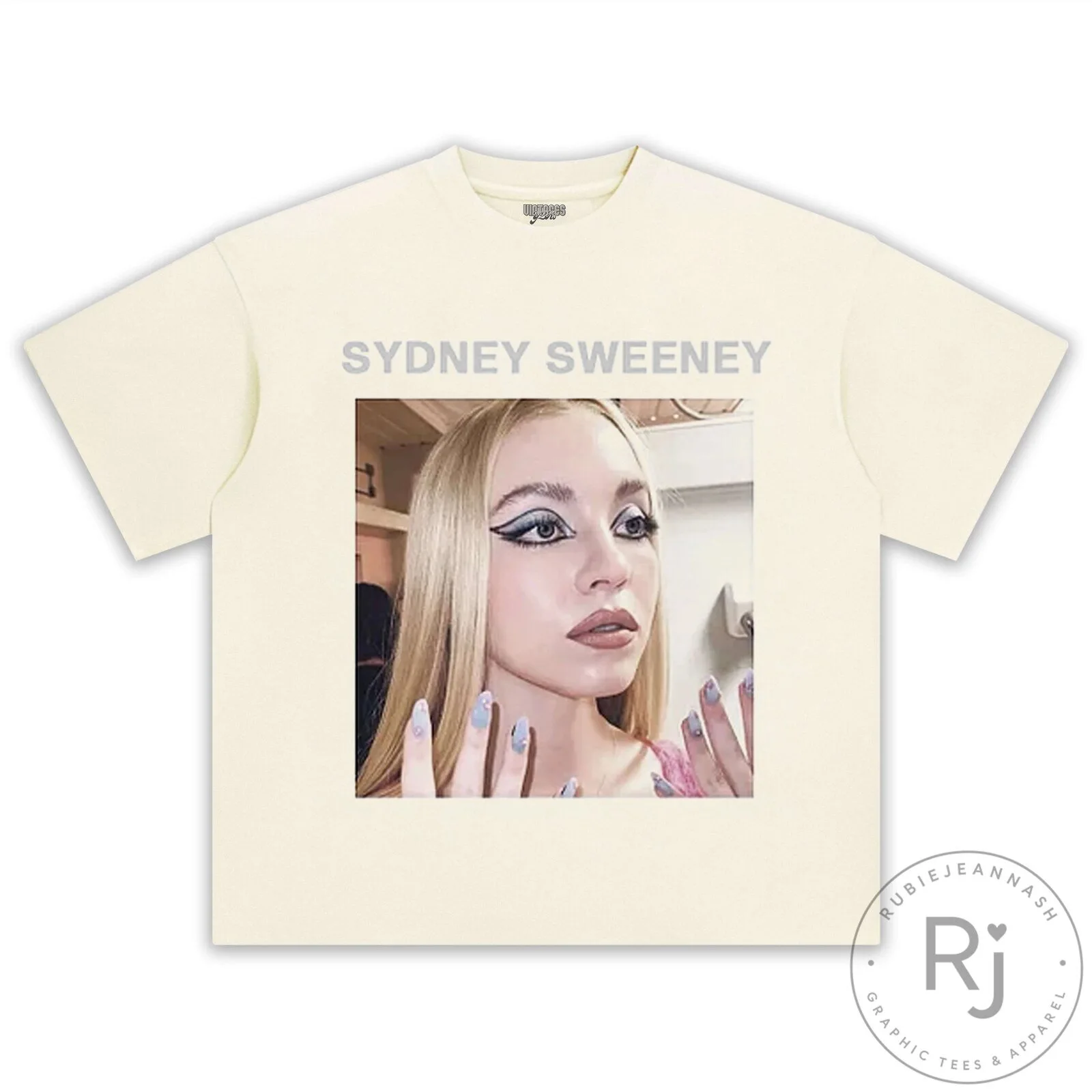 Sydney Sweeney Black Graphic T-Shirt with Actress Photo Print 15 Sydney Sweeney Black Graphic T-Shirt with Actress Photo Print