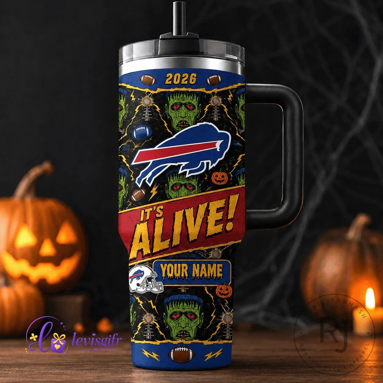 Buffalo Bills Halloween Frankenstein Monster Personalized Tumbler 40oz With Handle