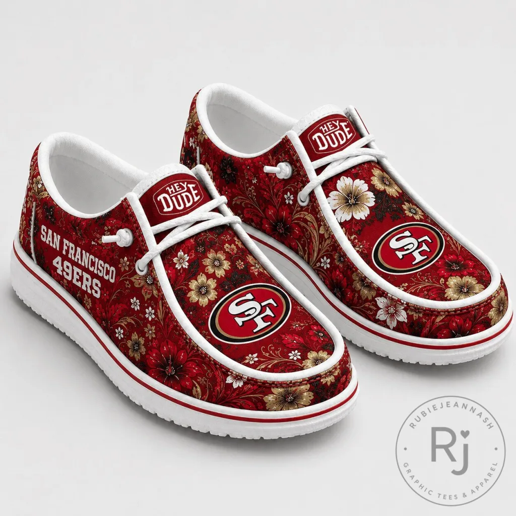 Hey Dude Style Shoes with Floral Pattern for San Francisco 49ers Fans Hey Dude Style Shoes with Floral Pattern for San Francisco 49ers Fans