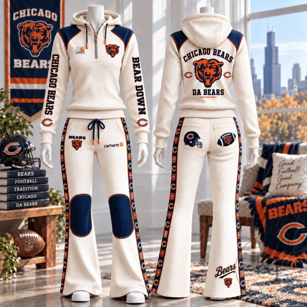 Chicago Bears Football Team Half-Zip Hoodie and Flare Pants Set Chicago Bears Football Team Half-Zip Hoodie and Flare Pants Set