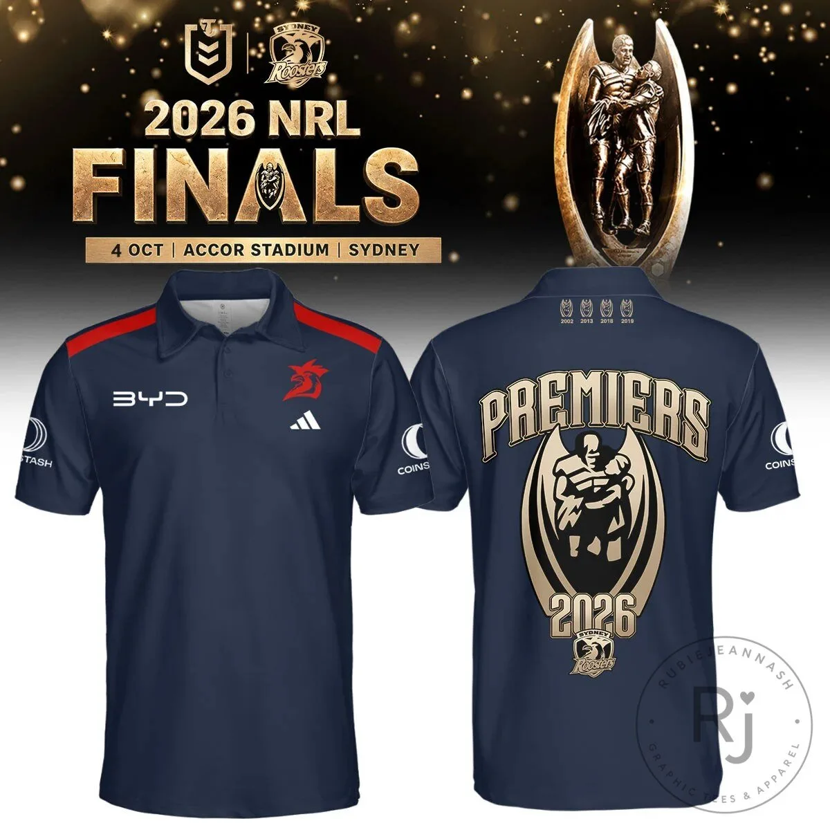 2026 Polo Shirt for Sydney Roosters NRL Finals Champions 1 2026 Polo Shirt for Sydney Roosters NRL Finals Champions