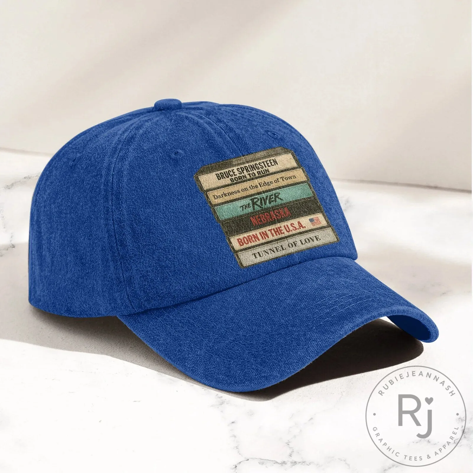 Bruce Springsteen Album Cassette Tapes Blue Denim Cap Hat 15 Bruce Springsteen Album Cassette Tapes Blue Denim Cap Hat
