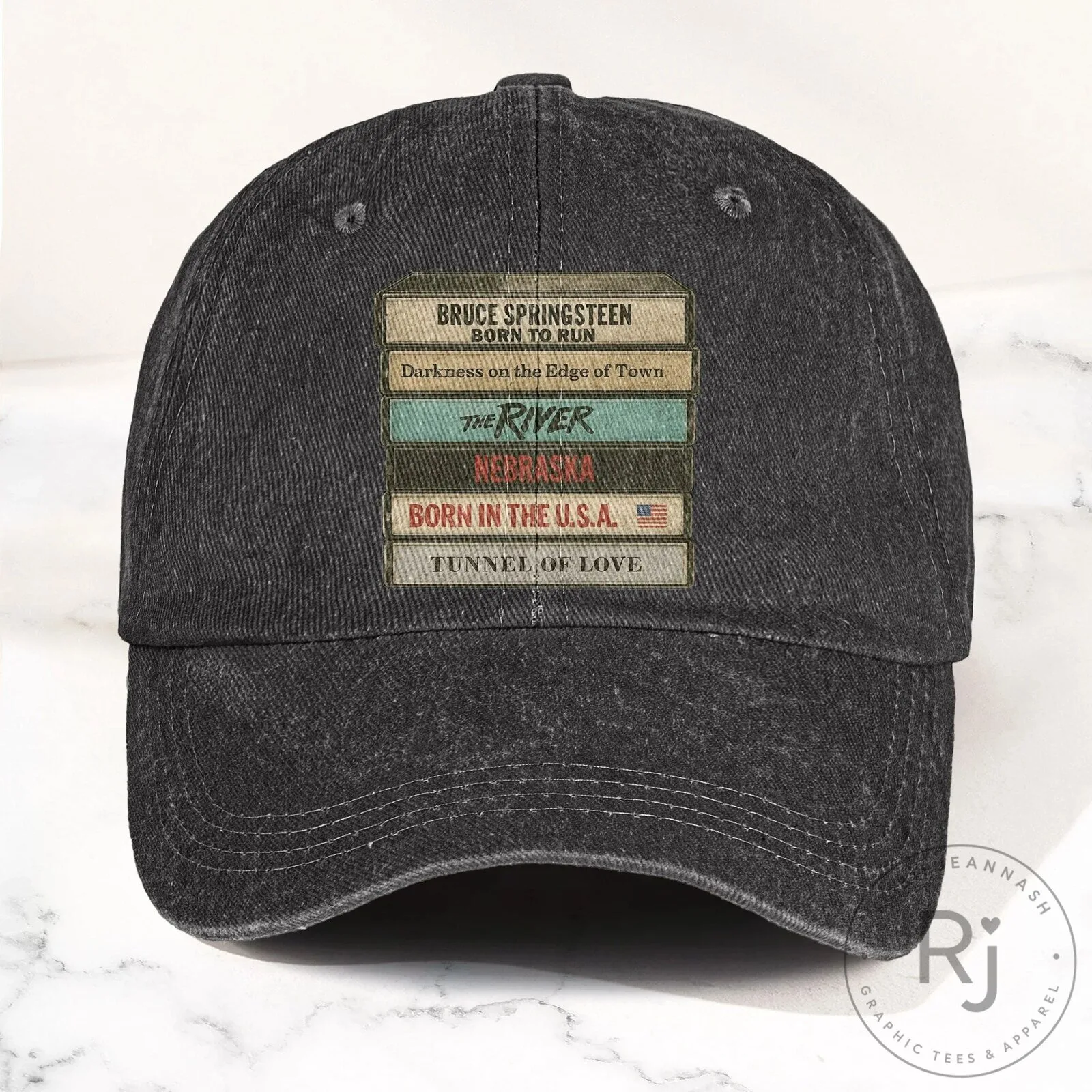 Bruce Springsteen Album Cassette Tapes Blue Denim Cap Hat 17 Bruce Springsteen Album Cassette Tapes Blue Denim Cap Hat