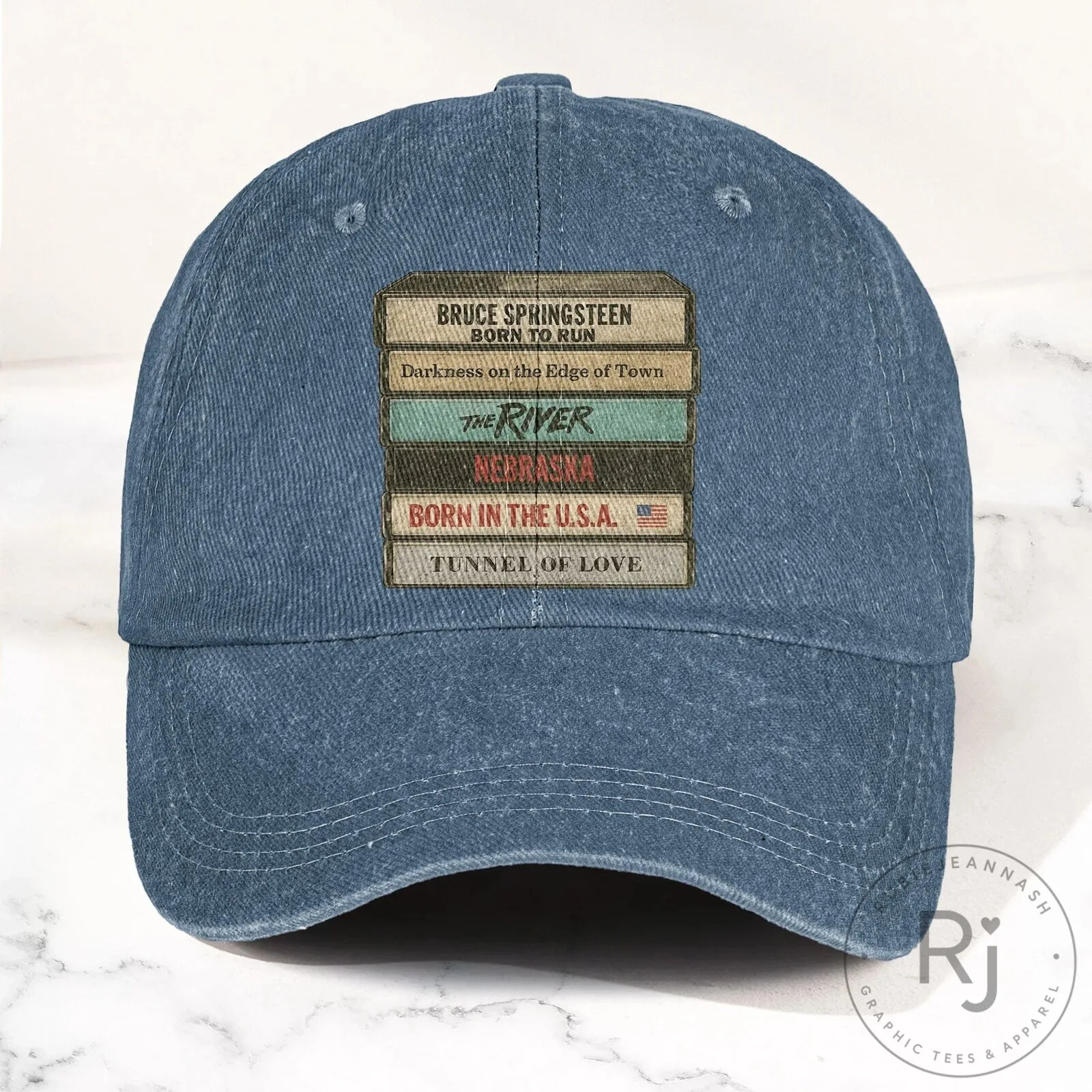 Bruce Springsteen Album Cassette Tapes Blue Denim Cap Hat 20 Bruce Springsteen Album Cassette Tapes Blue Denim Cap Hat