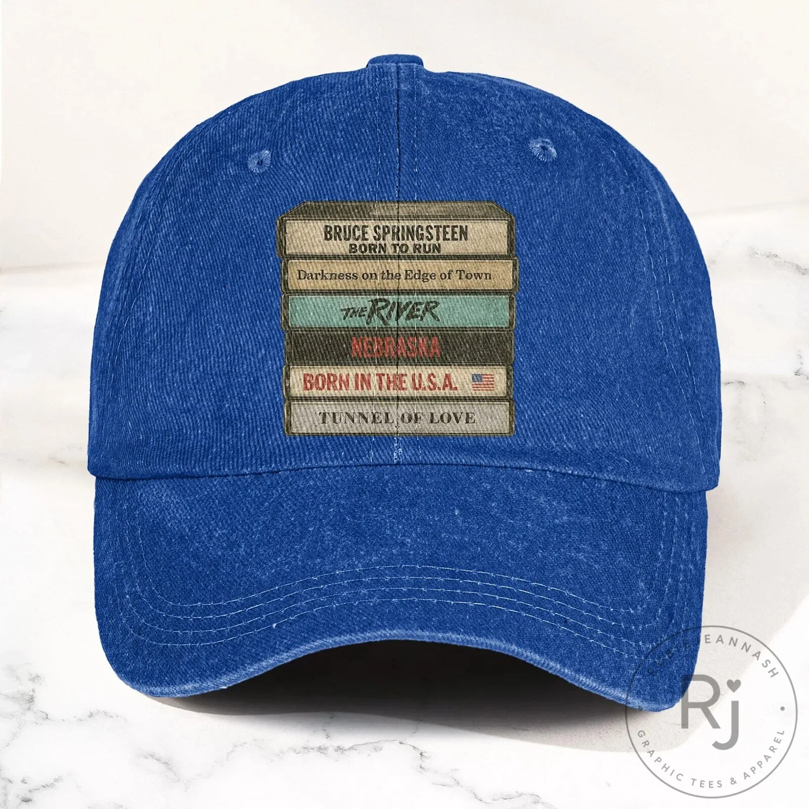 Bruce Springsteen Album Cassette Tapes Blue Denim Cap Hat 21 Bruce Springsteen Album Cassette Tapes Blue Denim Cap Hat