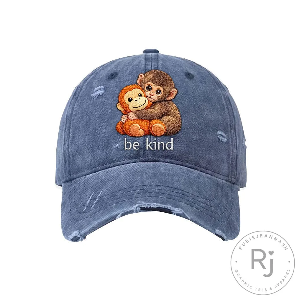 Cute Monkey Hugging Stuffed Animal Be Kind Distressed Baseball Cap Hat 20 Cute Monkey Hugging Stuffed Animal Be Kind Distressed Baseball Cap Hat