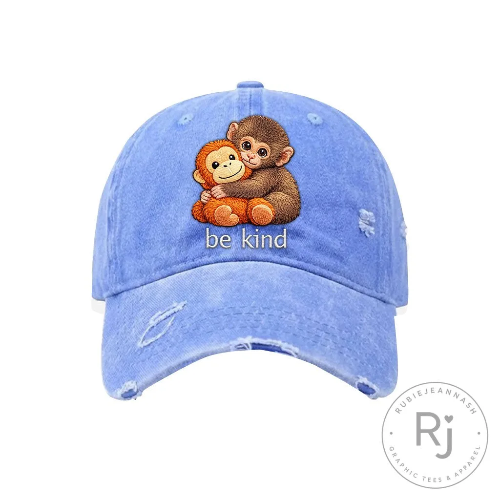 Cute Monkey Hugging Stuffed Animal Be Kind Distressed Baseball Cap Hat 22 Cute Monkey Hugging Stuffed Animal Be Kind Distressed Baseball Cap Hat