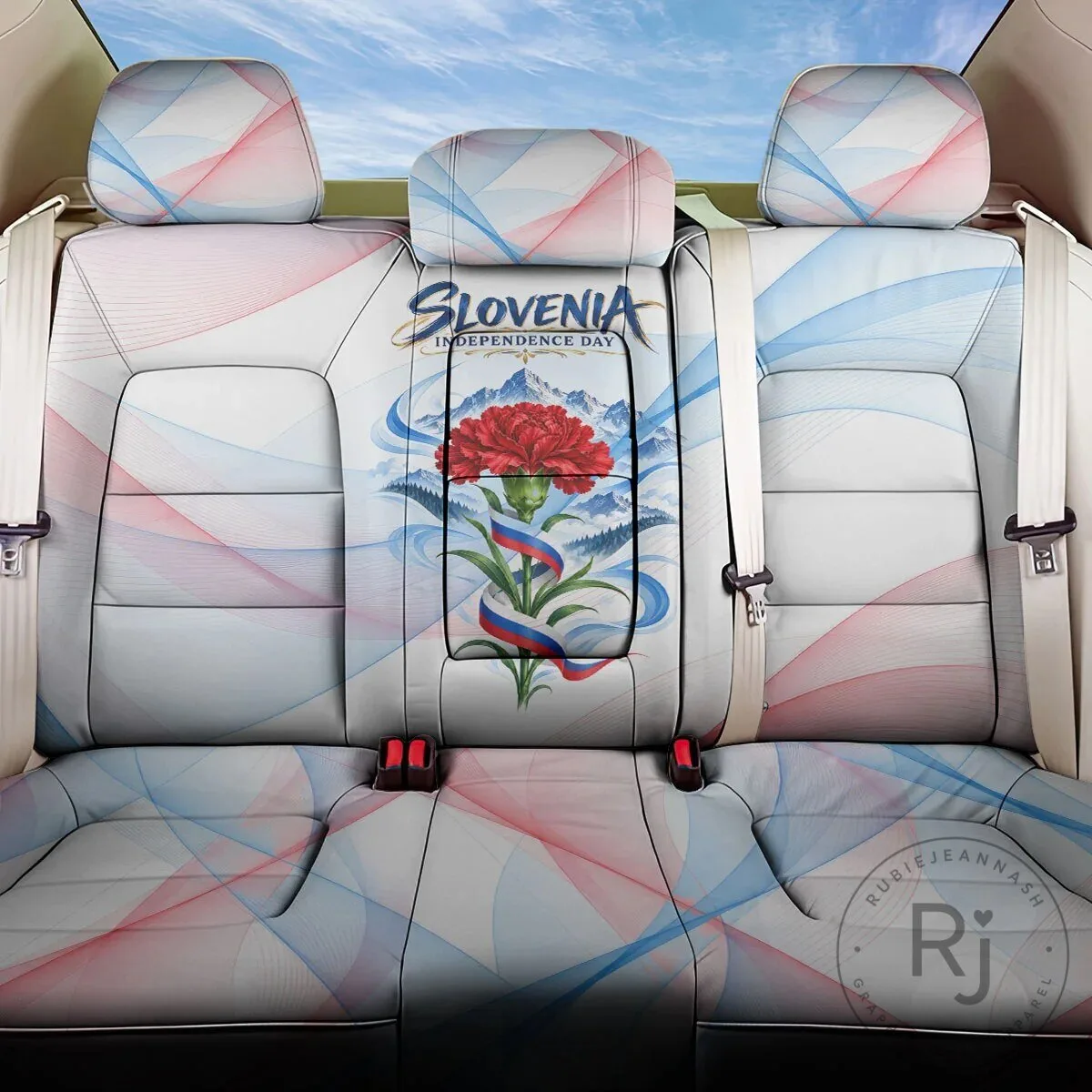 Slovenia Independence Day Red Carnation Flower Car Seat Cover 1 Slovenia Independence Day Red Carnation Flower Car Seat Cover