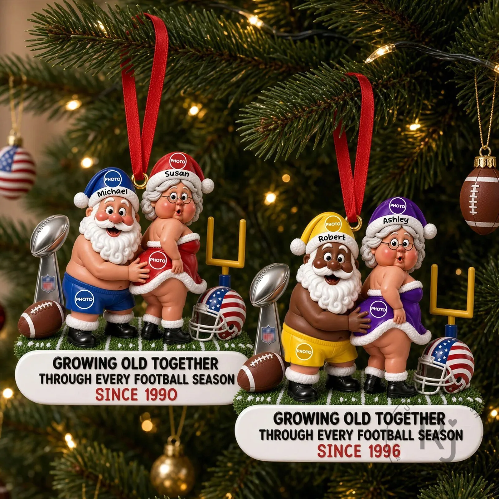 Football Lovers Growing Old Together Personalized Christmas Tree Ornament 2 Football Lovers Growing Old Together Personalized Christmas Tree Ornament