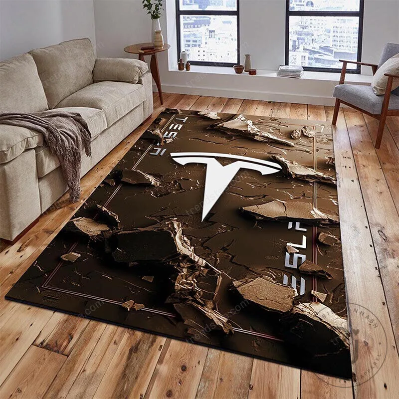 Tesla Motors Logo Blue Cracked Earth Area Rug 9 Tesla Motors Logo Blue Cracked Earth Area Rug