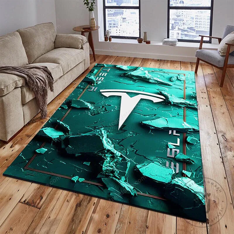 Tesla Motors Logo Blue Cracked Earth Area Rug 10 Tesla Motors Logo Blue Cracked Earth Area Rug