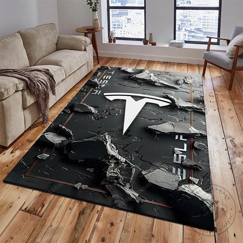 Tesla Motors Logo Blue Cracked Earth Area Rug 12 Tesla Motors Logo Blue Cracked Earth Area Rug