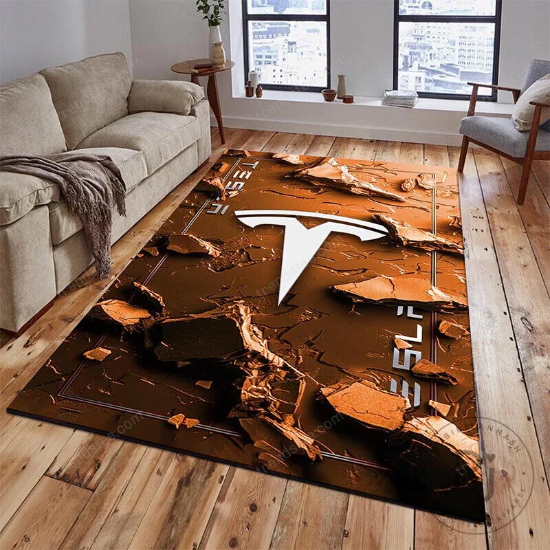 Tesla Motors Logo Blue Cracked Earth Area Rug 13 Tesla Motors Logo Blue Cracked Earth Area Rug