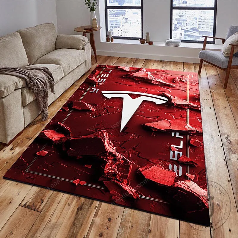 Tesla Motors Logo Blue Cracked Earth Area Rug 14 Tesla Motors Logo Blue Cracked Earth Area Rug