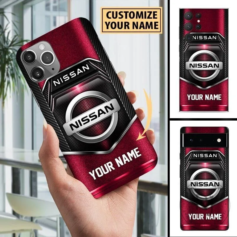 Nissan Custom Name Red Carbon Fiber Style Phone Case for All Models