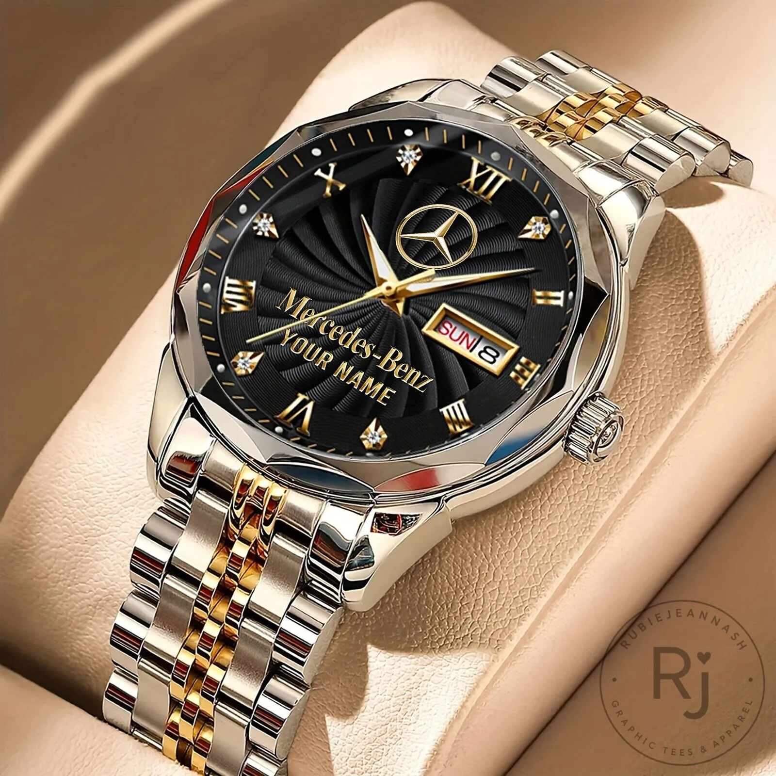 Mercedes-Benz Custom Name Two Tone Gold and Silver Men's Watch