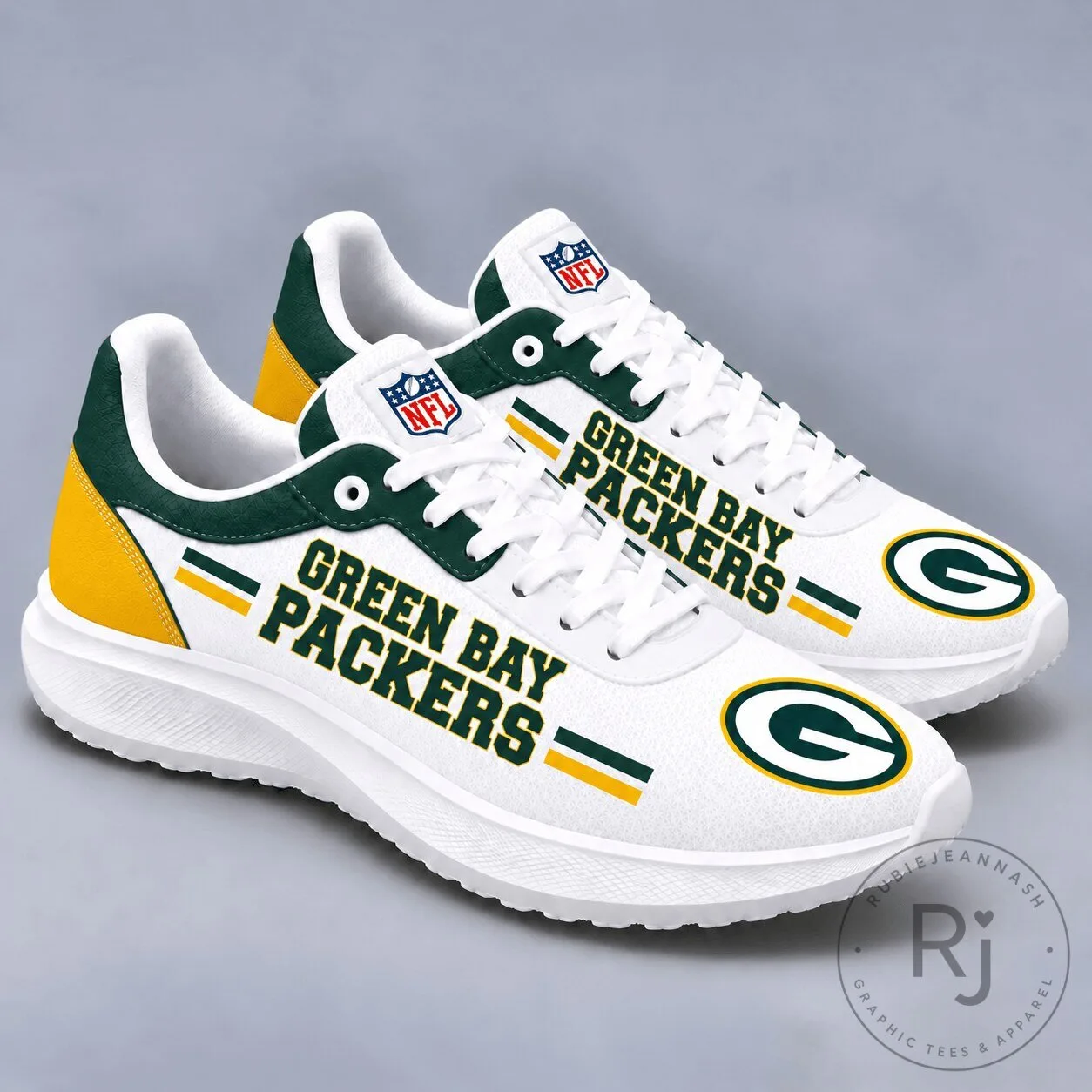Green Bay Packers NFL Team Logo White Athletic Sneakers Shoes 5 Green Bay Packers NFL Team Logo White Athletic Sneakers Shoes