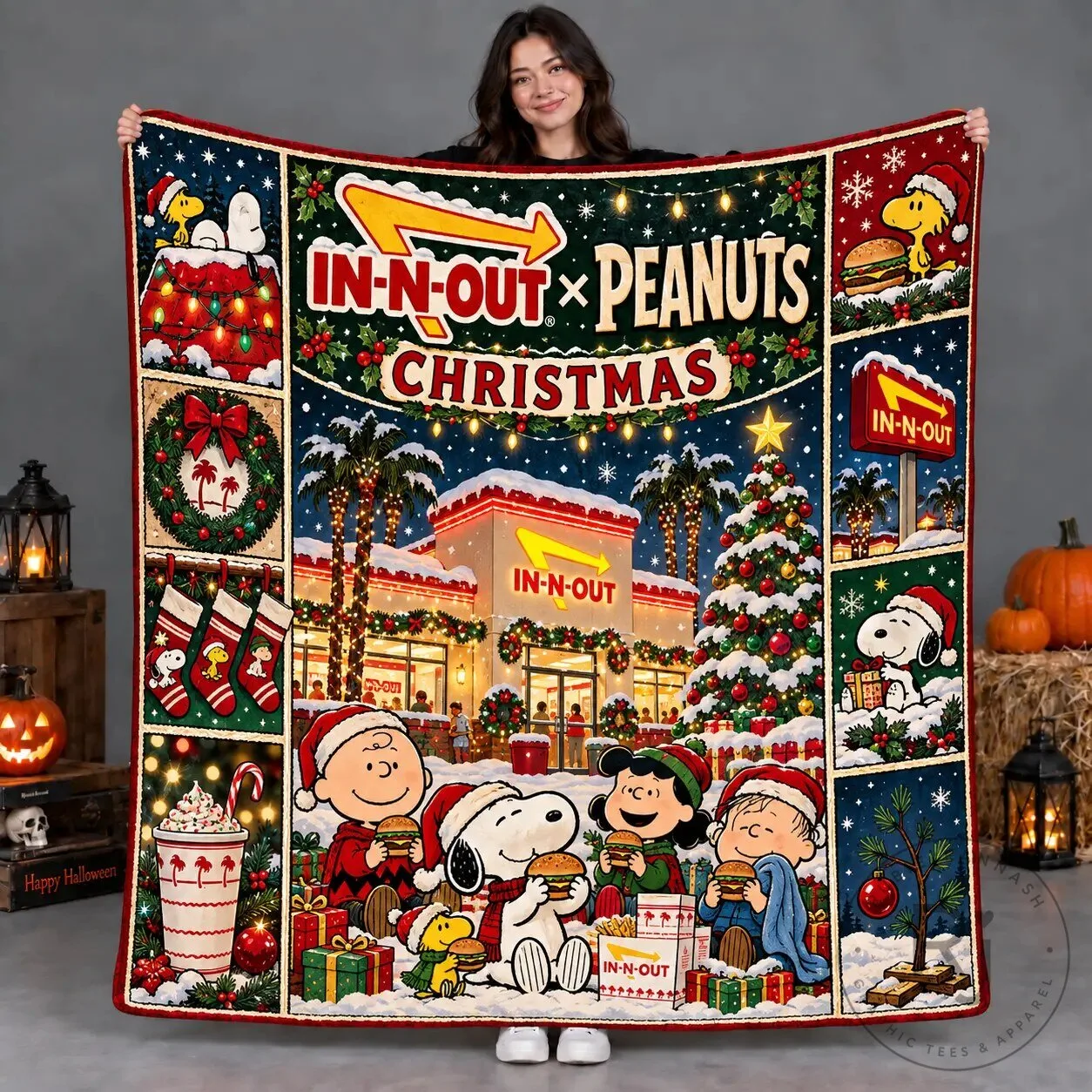 In-N-Out Burger Peanuts Christmas Holiday Fleece Blanket