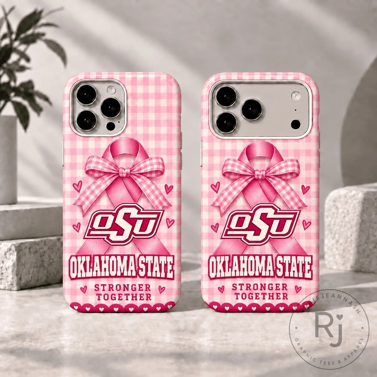 Oklahoma State Cowboys Breast Cancer Awareness Pink Gingham Phone Case