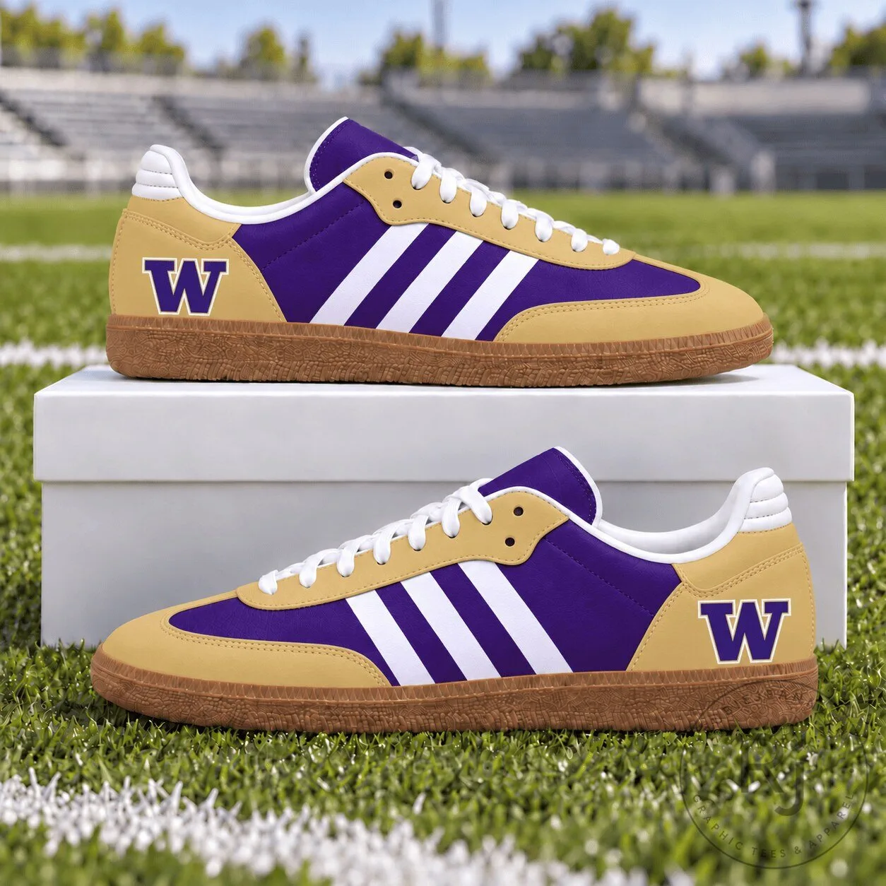 Washington Huskies NCAA Team Logo Purple and Gold Samba Style Shoes 2 Washington Huskies NCAA Team Logo Purple and Gold Samba Style Shoes