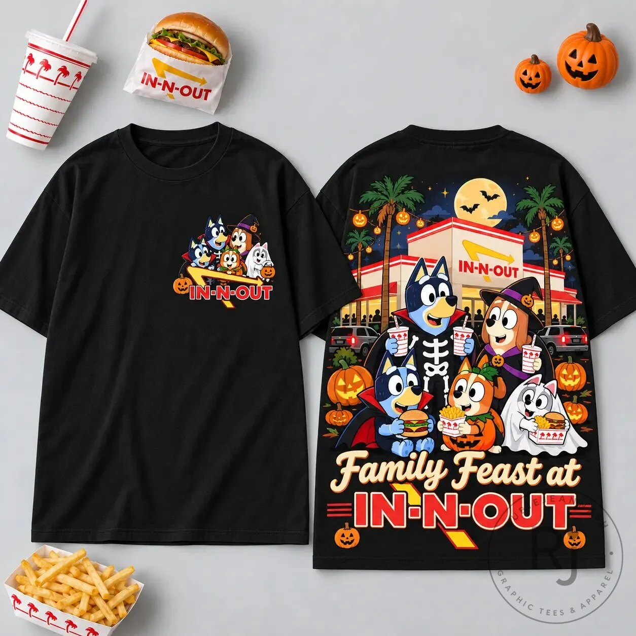 Bluey Halloween Family Feast Pumpkin Shirt In-N-Out Burger Run