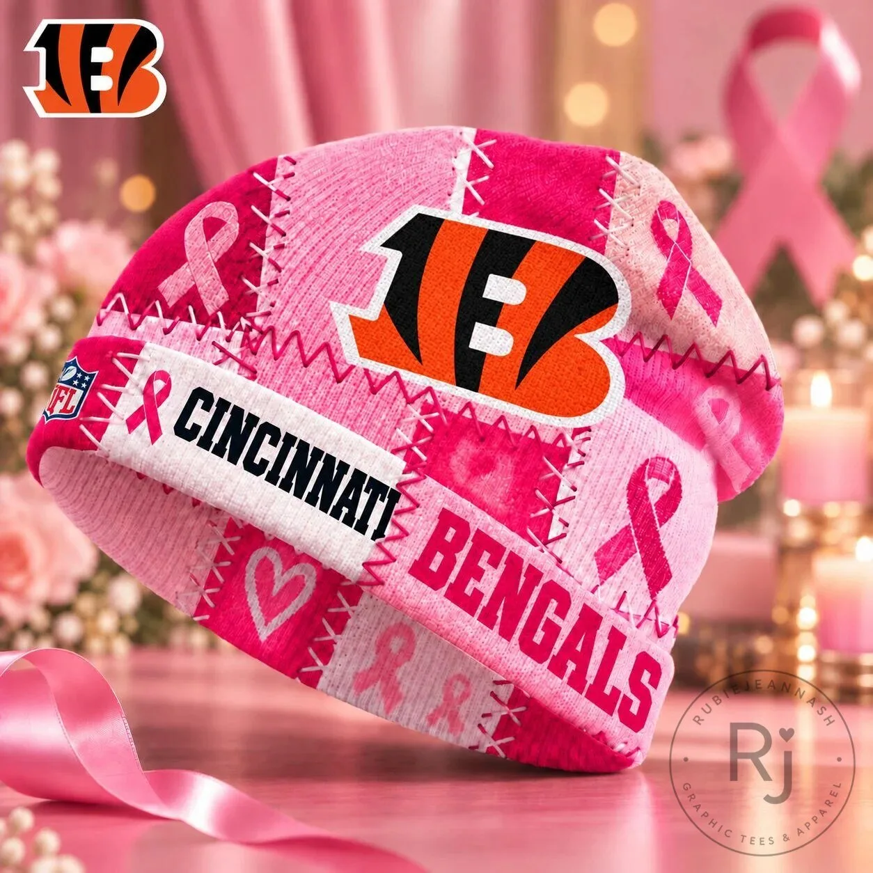 Cincinnati Bengals NFL Football Breast Cancer Awareness Pink Ribbon Beanie Hat 2 Cincinnati Bengals NFL Football Breast Cancer Awareness Pink Ribbon Beanie Hat
