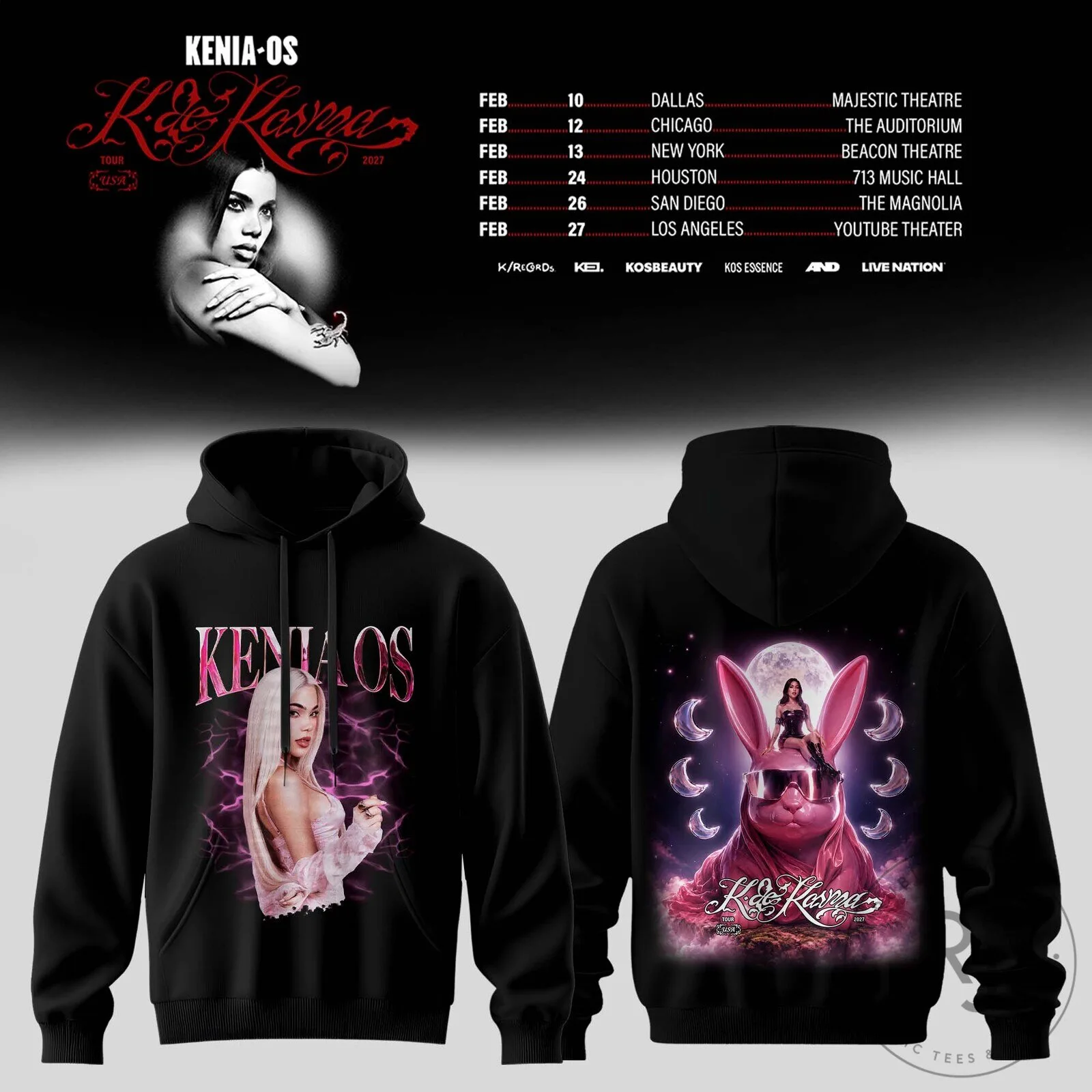 Kenia Os Tour 2027 Concert Dates Black Pullover Hoodie