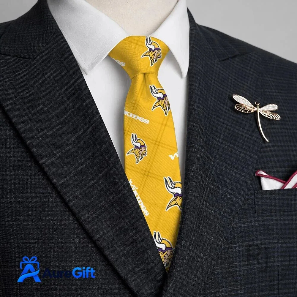Minnesota Vikings NFL Football Team Logo Pattern Gold Necktie