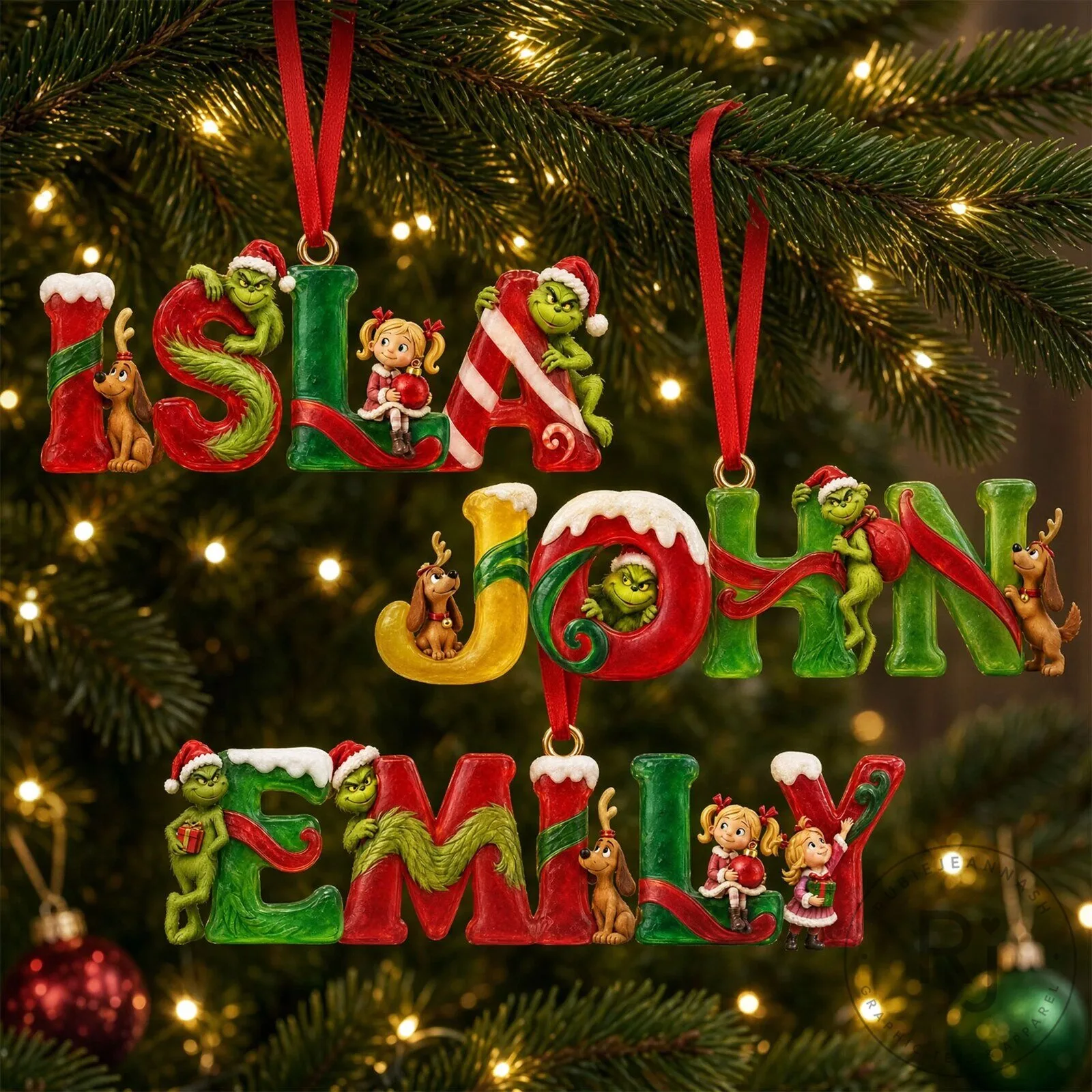 Grinch Christmas Alphabet Personalized Name Ornament Holiday Tree Decor
