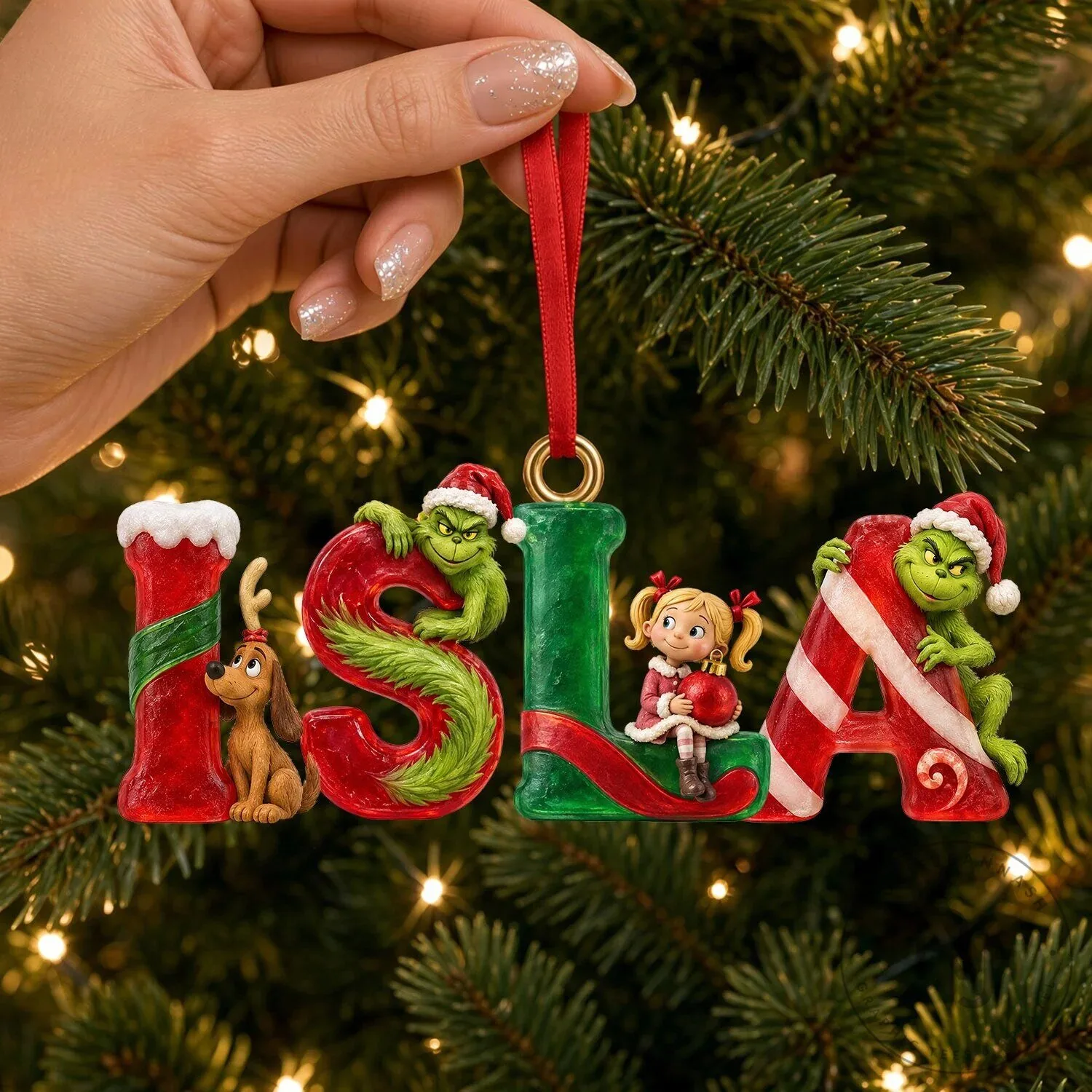 Grinch Christmas Alphabet Personalized Name Ornament Holiday Tree Decor 9 Grinch Christmas Alphabet Personalized Name Ornament Holiday Tree Decor