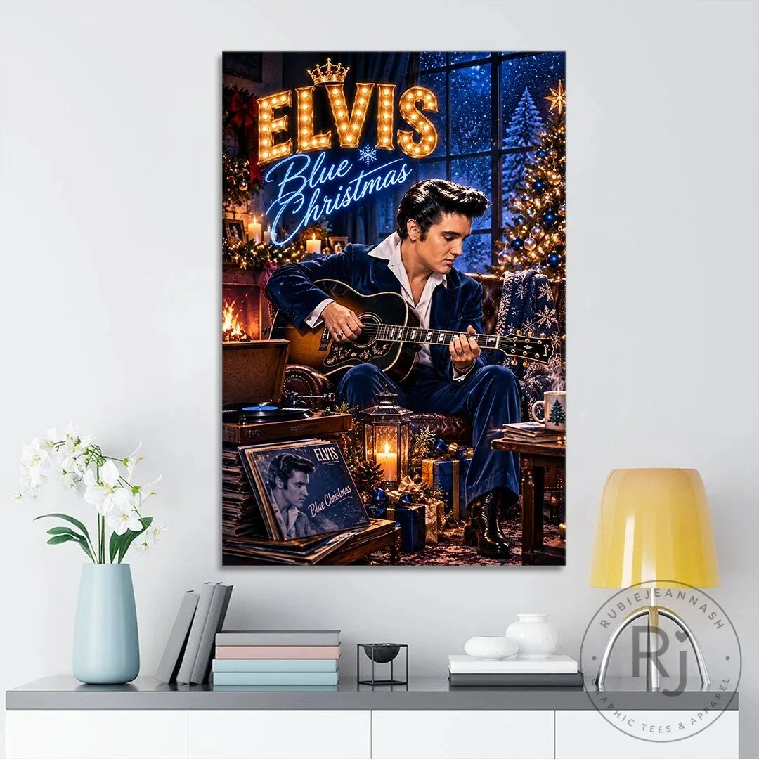 Elvis Presley Blue Christmas King of Rock and Roll Music Fan Wall Art Canvas