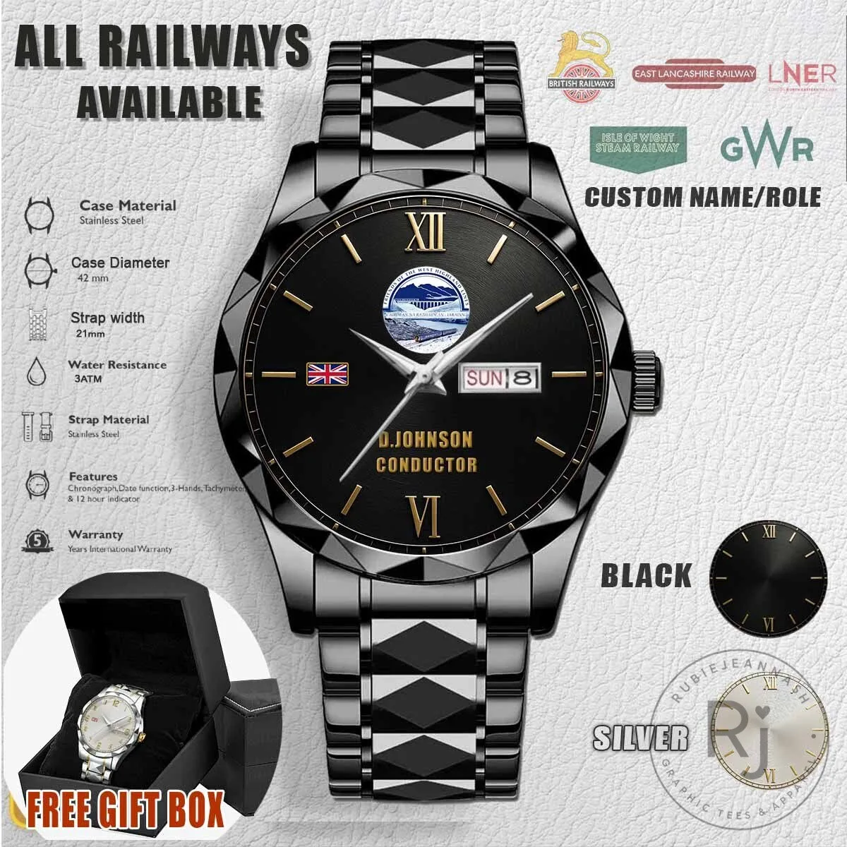 Personalized British Railways Conductor Stainless Steel Watch