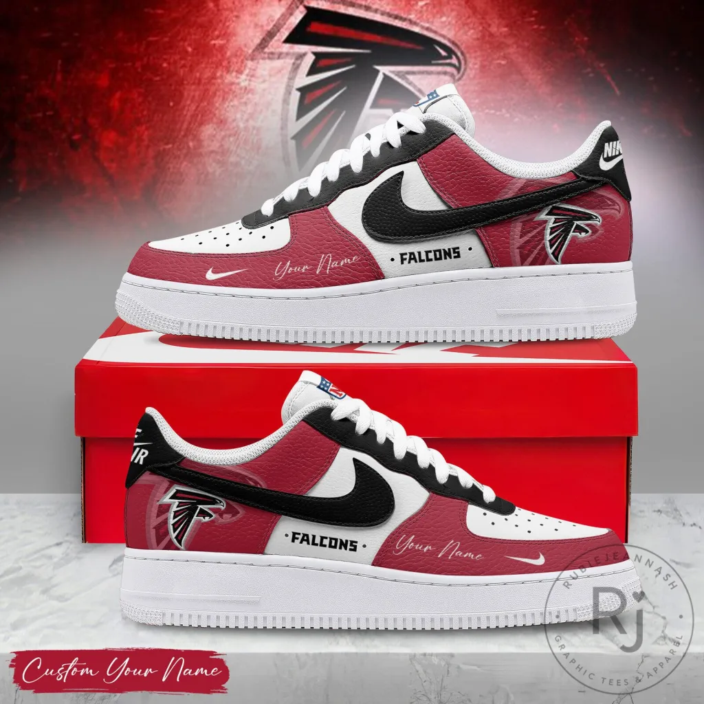 Atlanta Falcons Custom Name Red White Black Team Colors Sneakers Atlanta Falcons Custom Name Red White Black Team Colors Sneakers