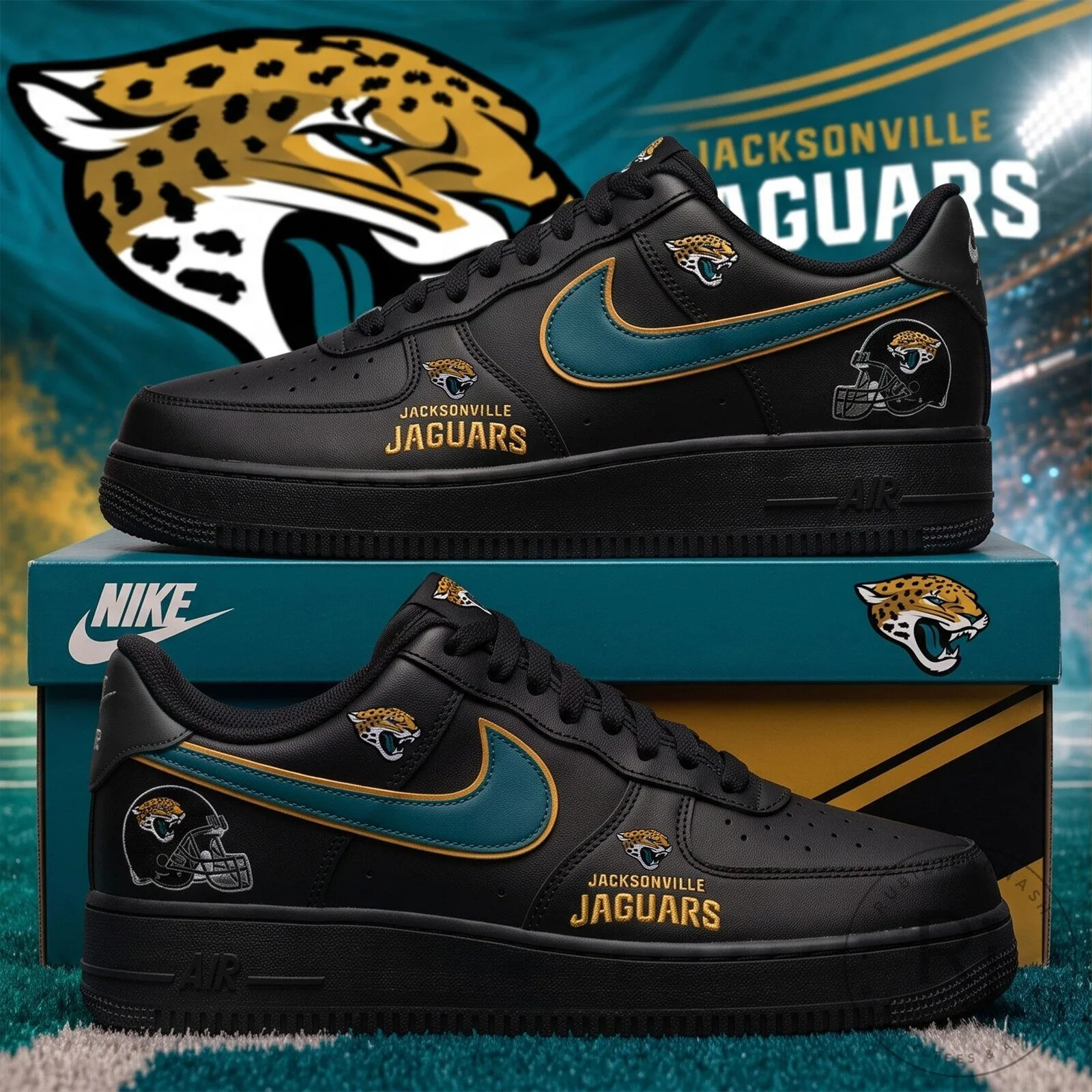 Jacksonville Jaguars NFL Team Logo Black Game Day Sneakers Shoes 2 Jacksonville Jaguars NFL Team Logo Black Game Day Sneakers Shoes