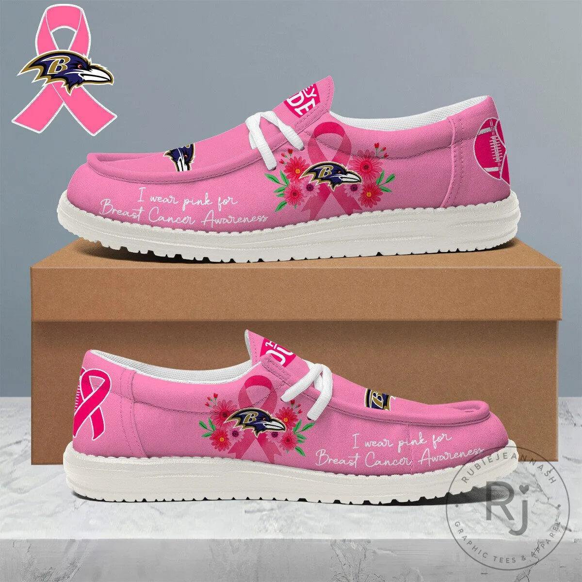 Baltimore Ravens Breast Cancer Awareness Pink Loafer Shoes for Women