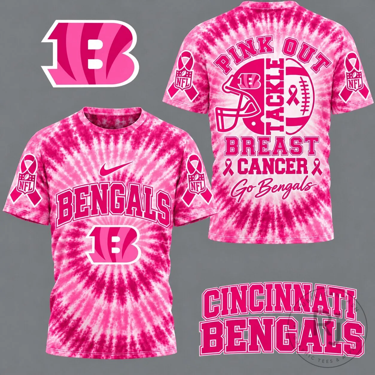 Cincinnati Bengals Pink Out Breast Cancer Awareness Tie-Dye T-Shirt