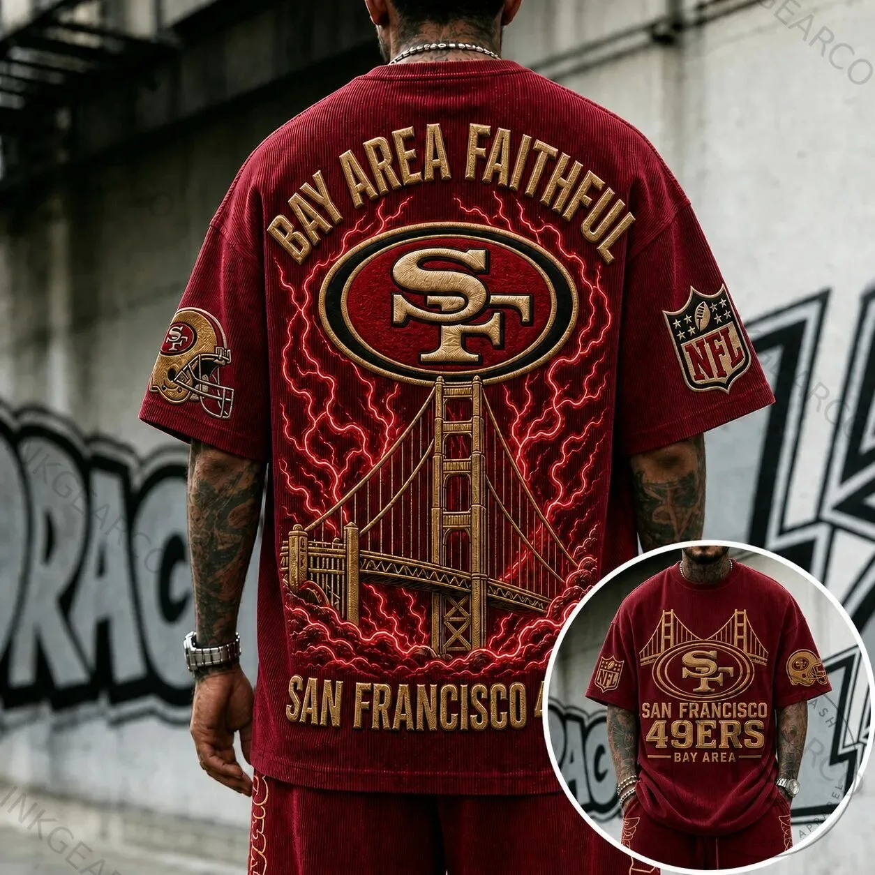 San Francisco 49ers Bay Area Faithful Golden Gate Bridge NFL T-Shirt 1 San Francisco 49ers Bay Area Faithful Golden Gate Bridge NFL T-Shirt