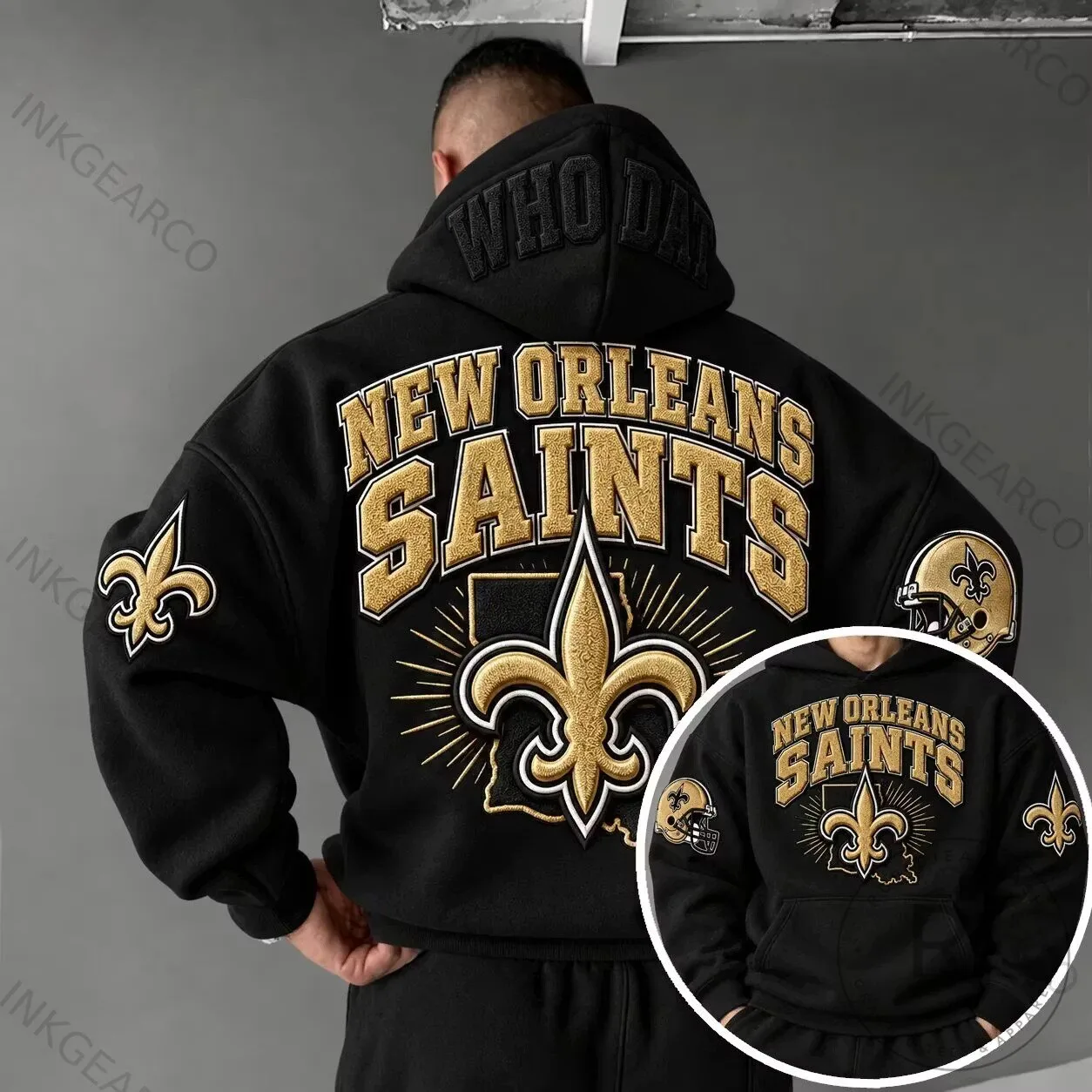 New Orleans Saints Football Team Black and Gold Who Dat Fan Hoodie 2 New Orleans Saints Football Team Black and Gold Who Dat Fan Hoodie