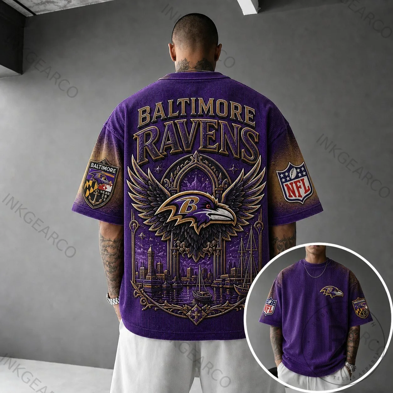 Hawaiian Shirt in Purple Corduroy for Baltimore Ravens NFL Football Fans
