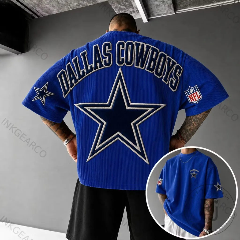 Dallas Cowboys NFL Football Team Blue Corduroy Oversized T-Shirt Dallas Cowboys NFL Football Team Blue Corduroy Oversized T-Shirt