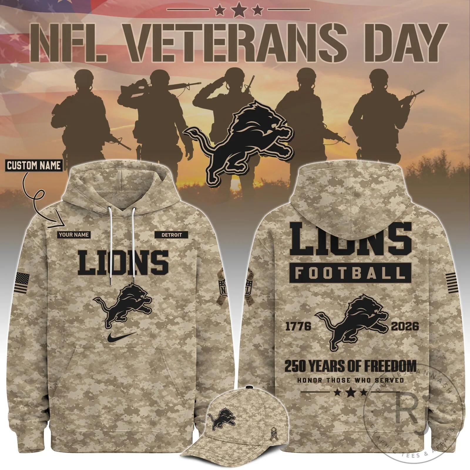 Detroit Lions NFL Veterans Day Camouflage Hoodie 2 Detroit Lions NFL Veterans Day Camouflage Hoodie