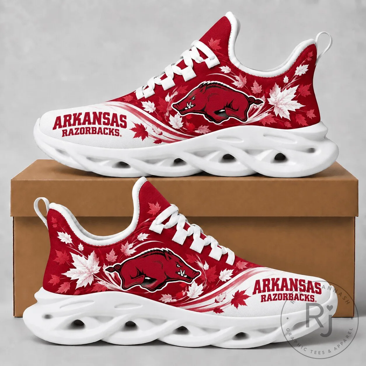 Arkansas Razorbacks Fall Maple Leaves Chunky Sneakers 2 Arkansas Razorbacks Fall Maple Leaves Chunky Sneakers