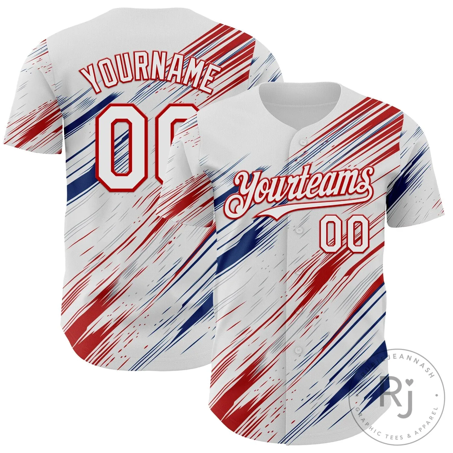 Custom White Red Blue Diagonal Scratch Brush Stroke Authentic Baseball Jersey 41 Custom White Red Blue Diagonal Scratch Brush Stroke Authentic Baseball Jersey