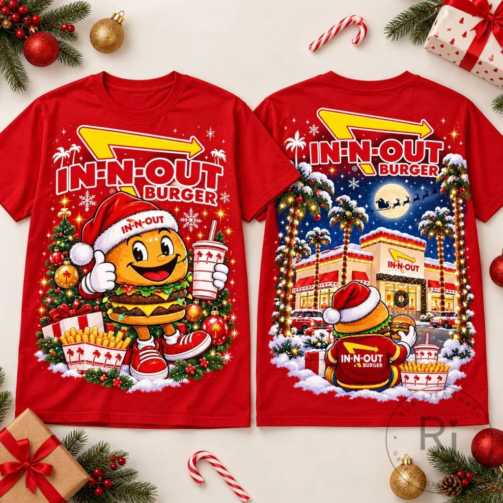 In-N-Out Burger Christmas Holiday Santa Hat Graphic T-Shirt In-N-Out Burger Christmas Holiday Santa Hat Graphic T-Shirt