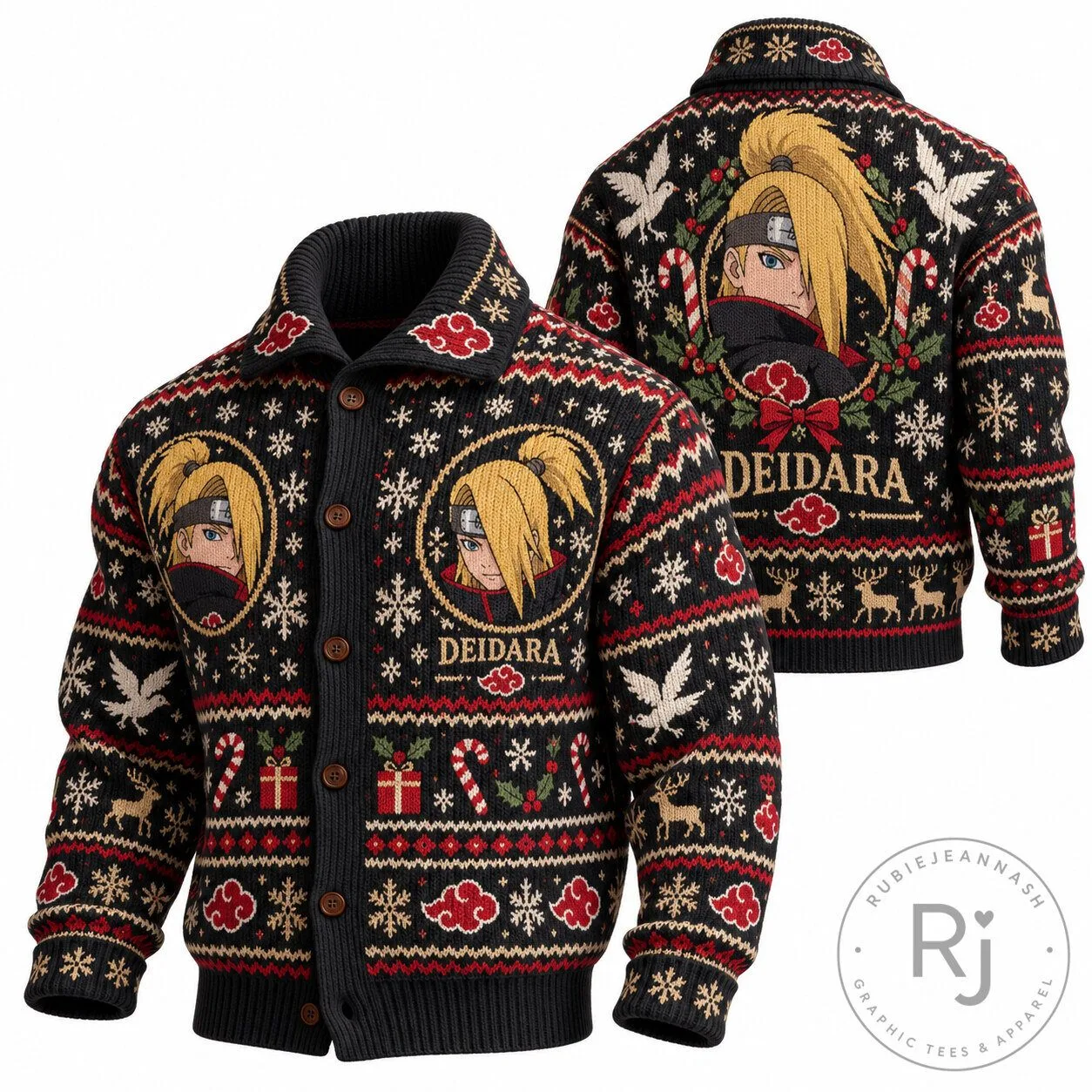 Deidara Naruto Akatsuki Christmas Holiday Ugly Sweater Cardigan 2 Deidara Naruto Akatsuki Christmas Holiday Ugly Sweater Cardigan