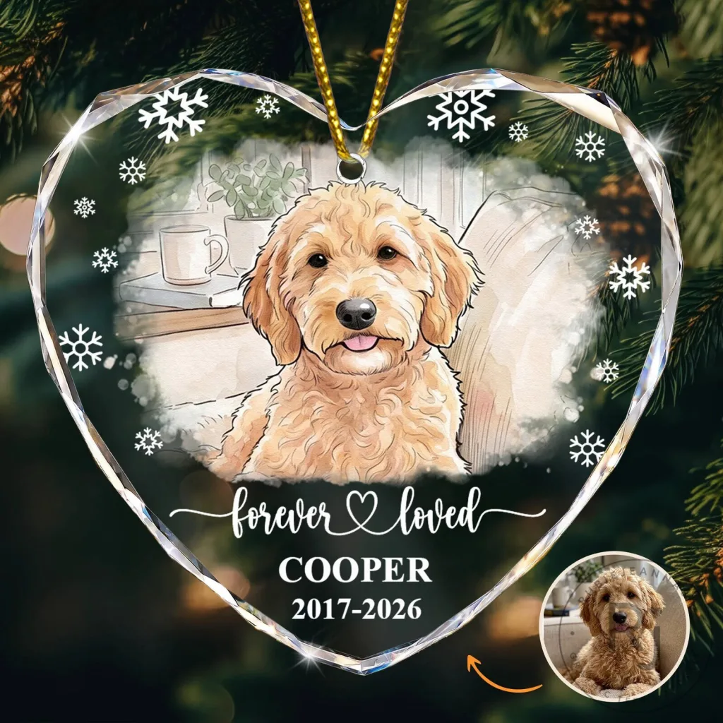 Personalized Pet Memorial Heart Shaped Crystal Christmas Ornament Personalized Pet Memorial Heart Shaped Crystal Christmas Ornament
